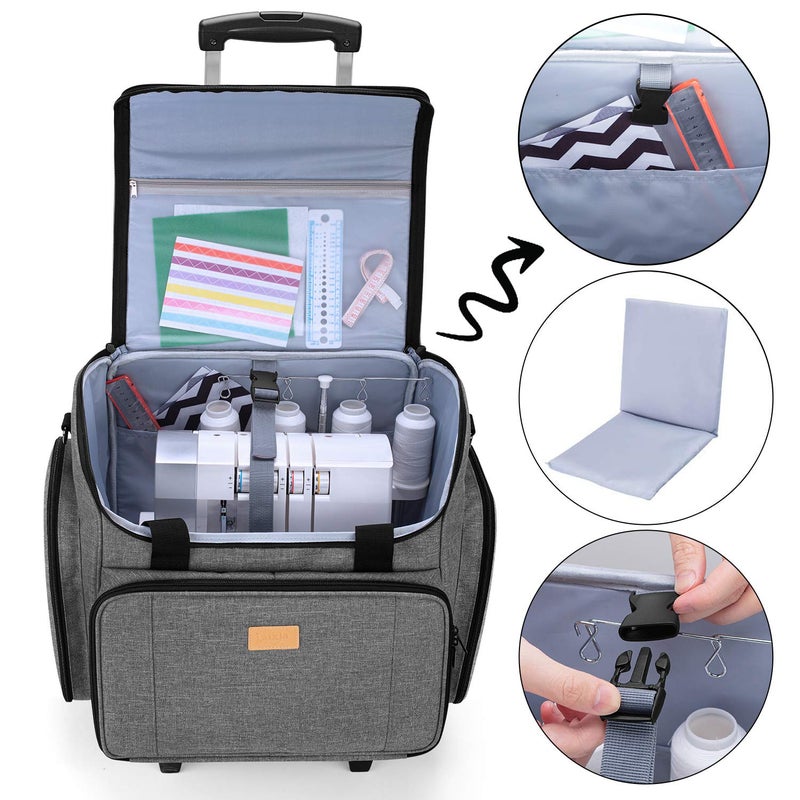 LUXJA Serger Case with Detachable Dolly, Bag with Removable Padding Pad (Fit for Most Standard Machines), Gray - Image 2